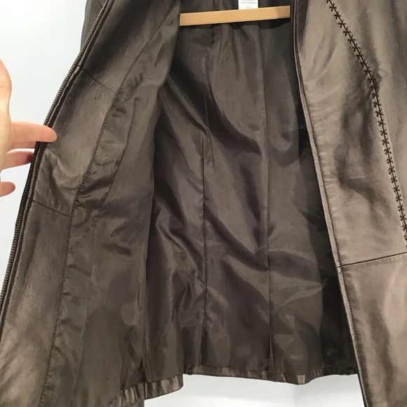 Coldwater Creek Metallic Leather Zip Jacket Coat Bronze Luxury Size XS - Picture 7 of 8